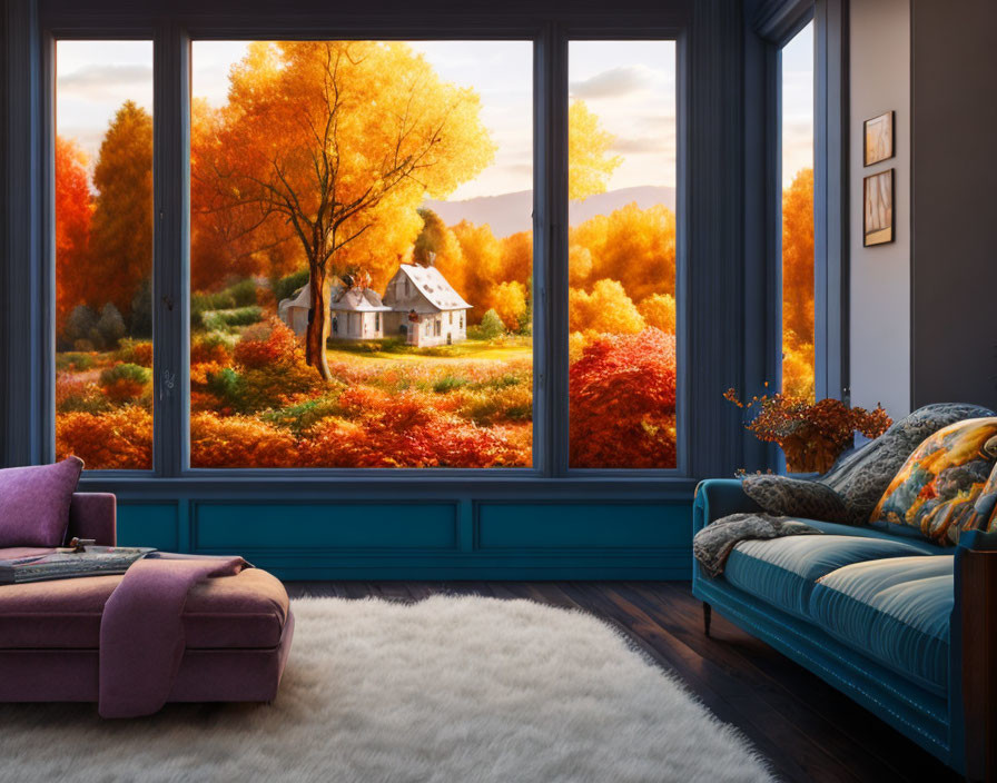 Serene autumn landscape with cozy room view