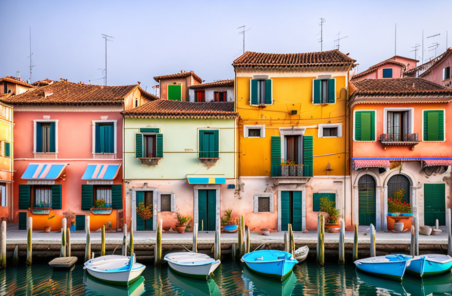 Vibrant Houses Along Canal in Burano, Italy