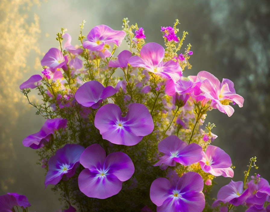 Vibrant Purple Flowers in Sunlight with Soft Bokeh Background