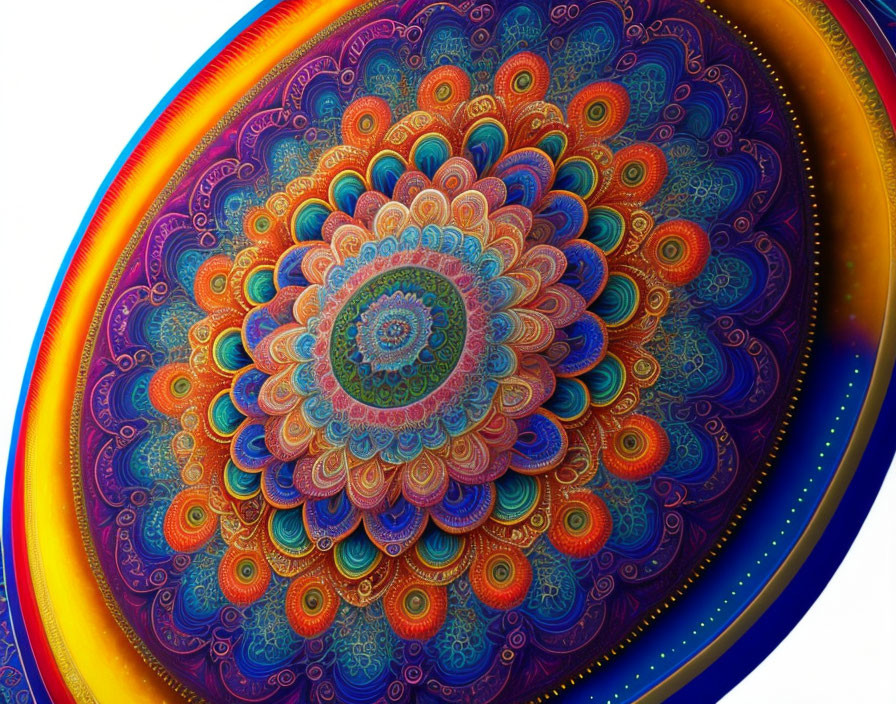 Colorful Mandala Design in Blue, Orange, and Purple Patterns