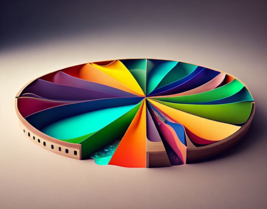 Vibrant 3D pie chart with colorful segments on beige background