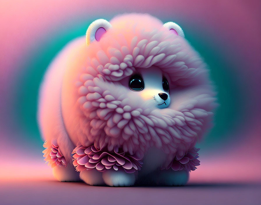 Fluffy creature with innocent eyes on gradient background