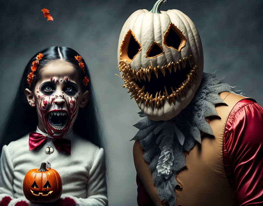 Halloween Costumes: Pumpkin Head and Zombie Child with Jack-o'-lantern