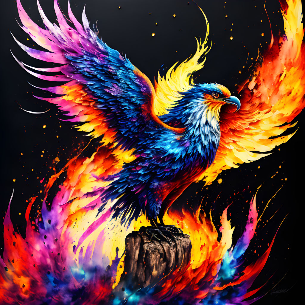 Colorful Phoenix with Flames: Symbol of Rebirth & Fiery Splendor