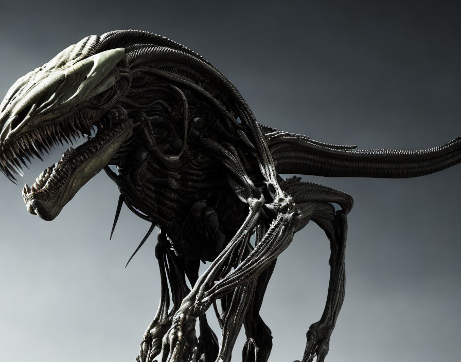 Detailed Alien Xenomorph Model Against Dark Background