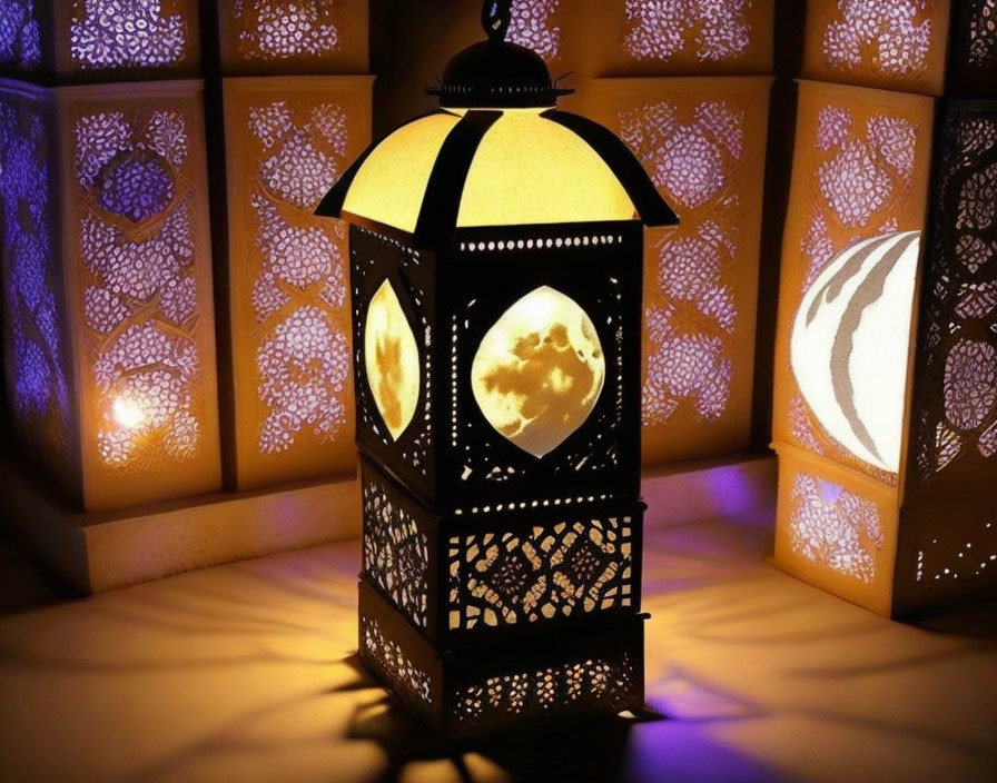 Intricate Lantern with Decorative Cut-Out Panels