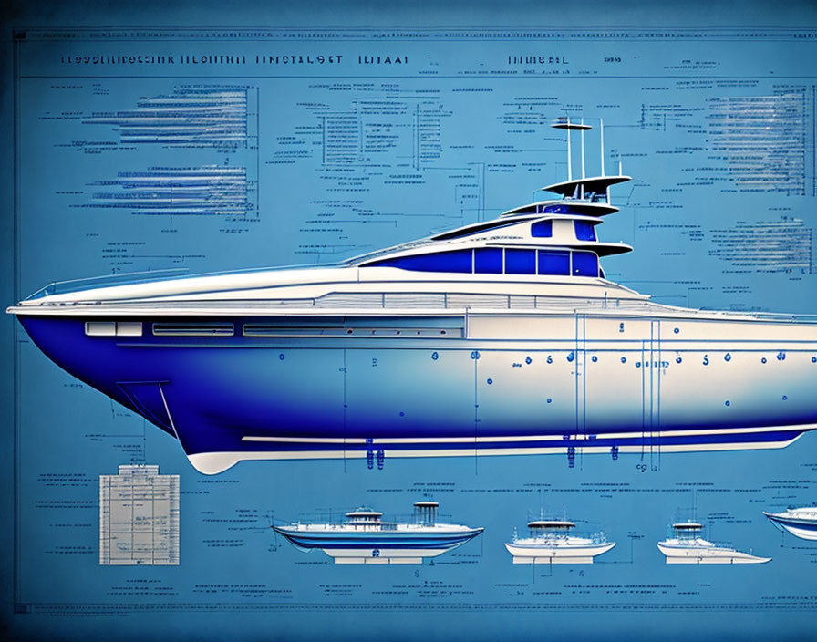 Detailed Yacht Blueprint with Design Specifications and Side Views