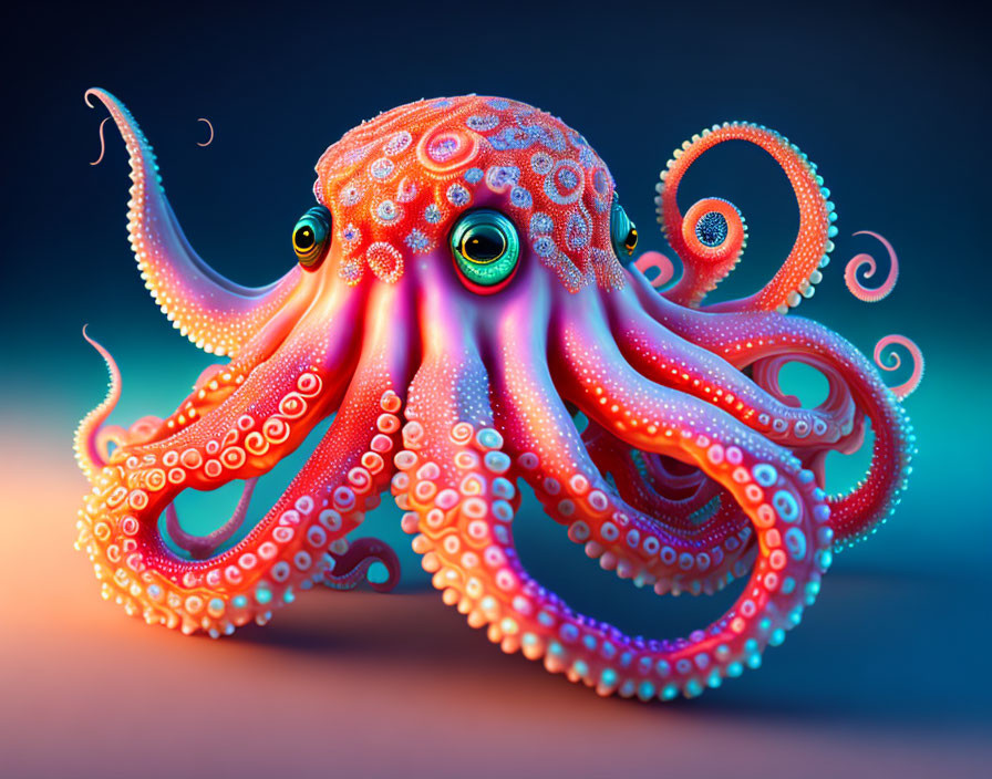 Vibrant Pink and Orange Octopus Illustration with Detailed Patterns