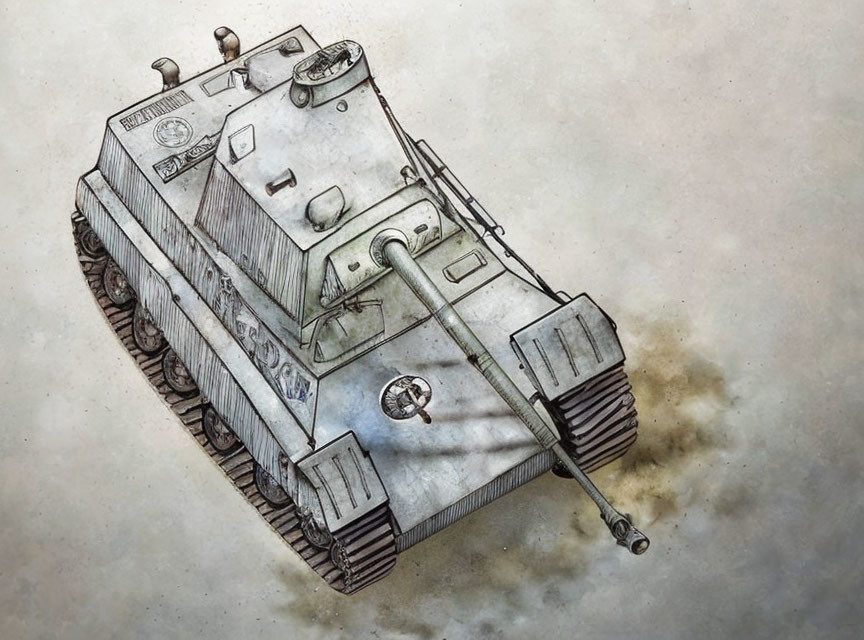 Detailed Military Tank Illustration on Dusty Background