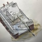 Detailed Military Tank Illustration on Dusty Background