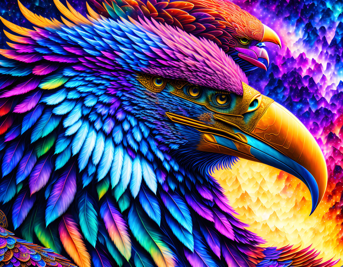 Colorful Eagle Art with Cosmic Background