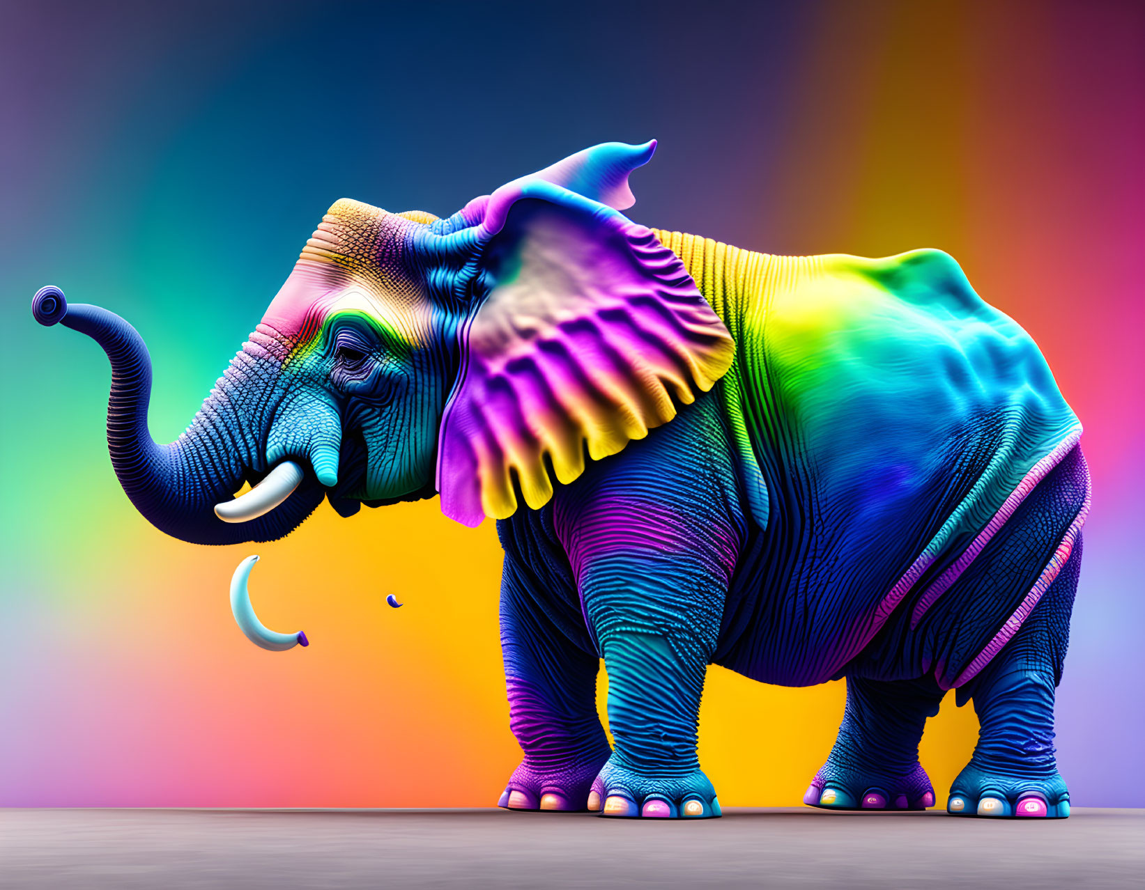 Colorful Rainbow Elephant Illustration on Multicolored Background