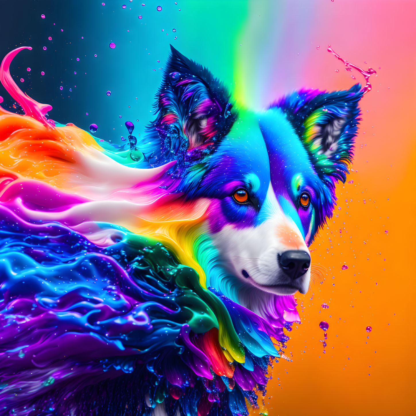 Colorful Rainbow Dog Artwork on Bright Background
