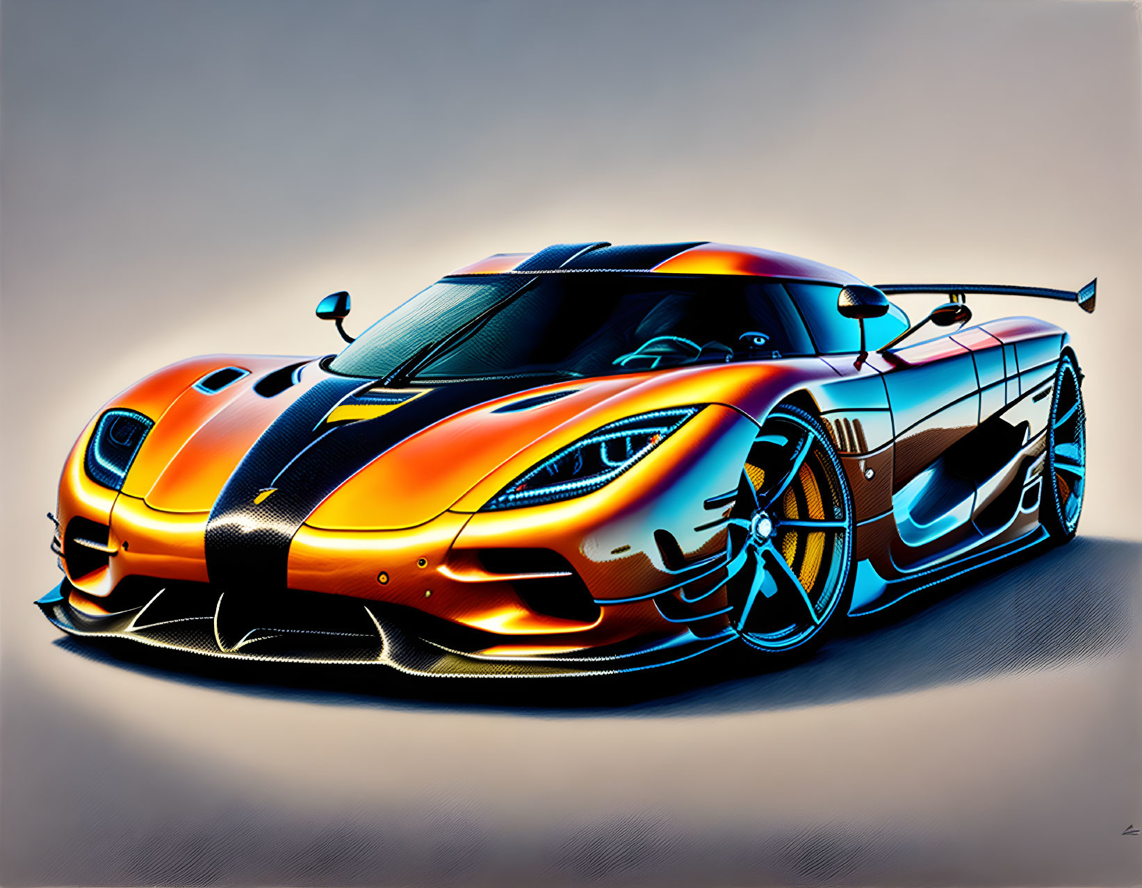 Colorful Sports Car Illustration with Flames and Checkered Patterns