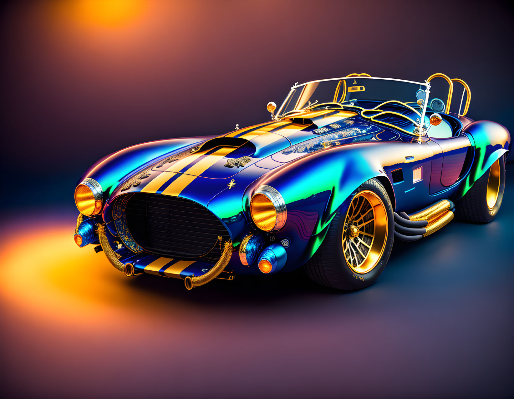 Digitally Illustrated Classic Sports Car in Blue and Purple Hues