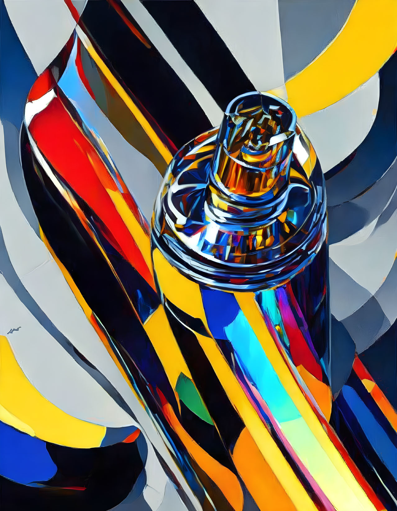 Colorful Abstract Painting of Reflective Perfume Bottle