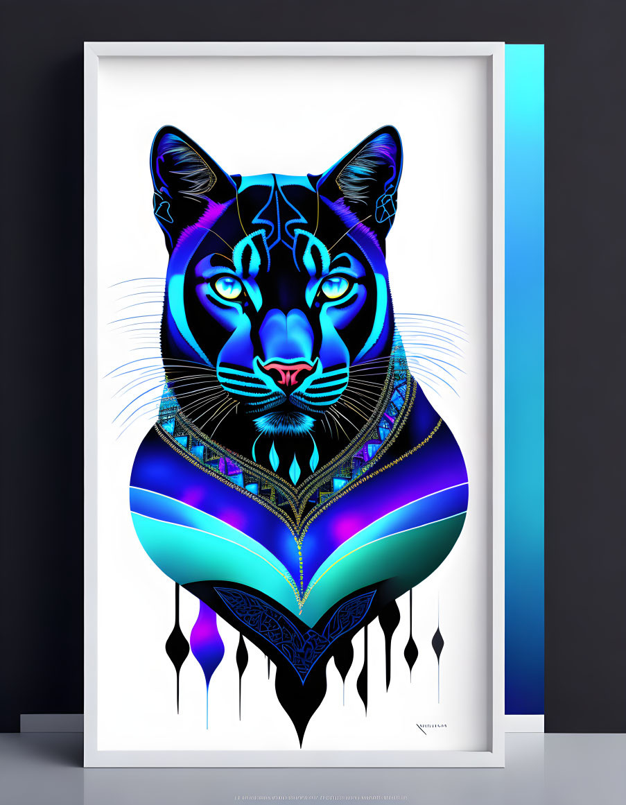 Stylized panther digital artwork in blue and purple hues