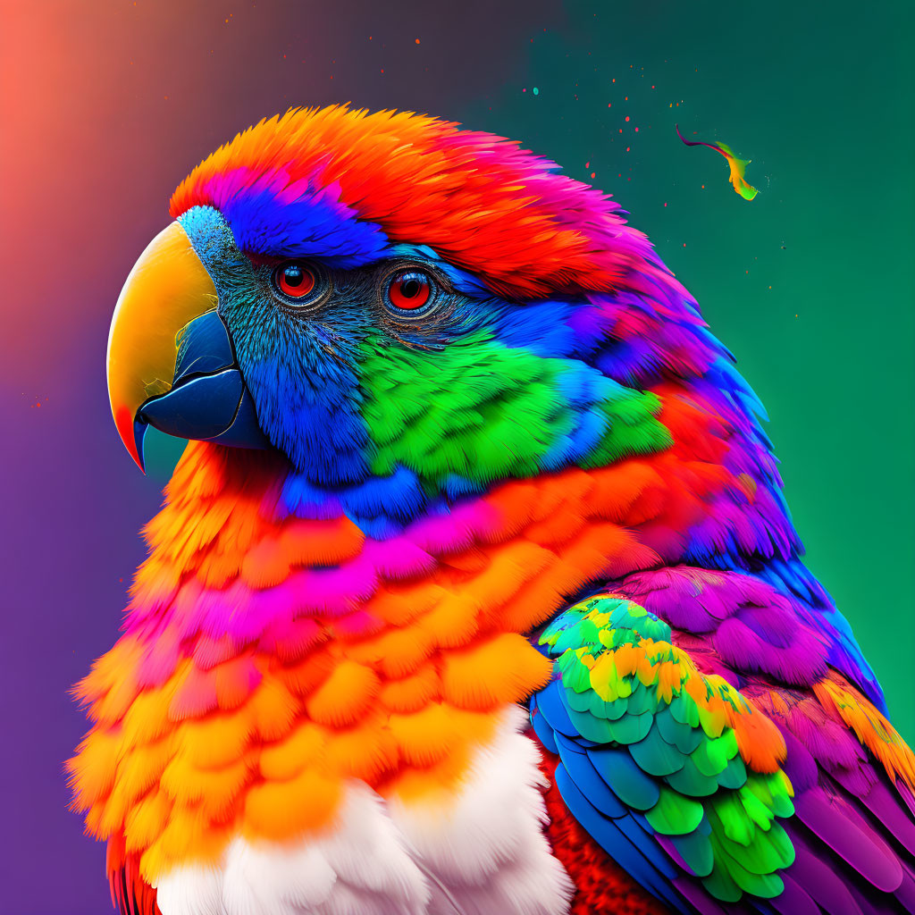 Colorful Parrot with Red, Blue, Green, and Orange Feathers on Gradient Background