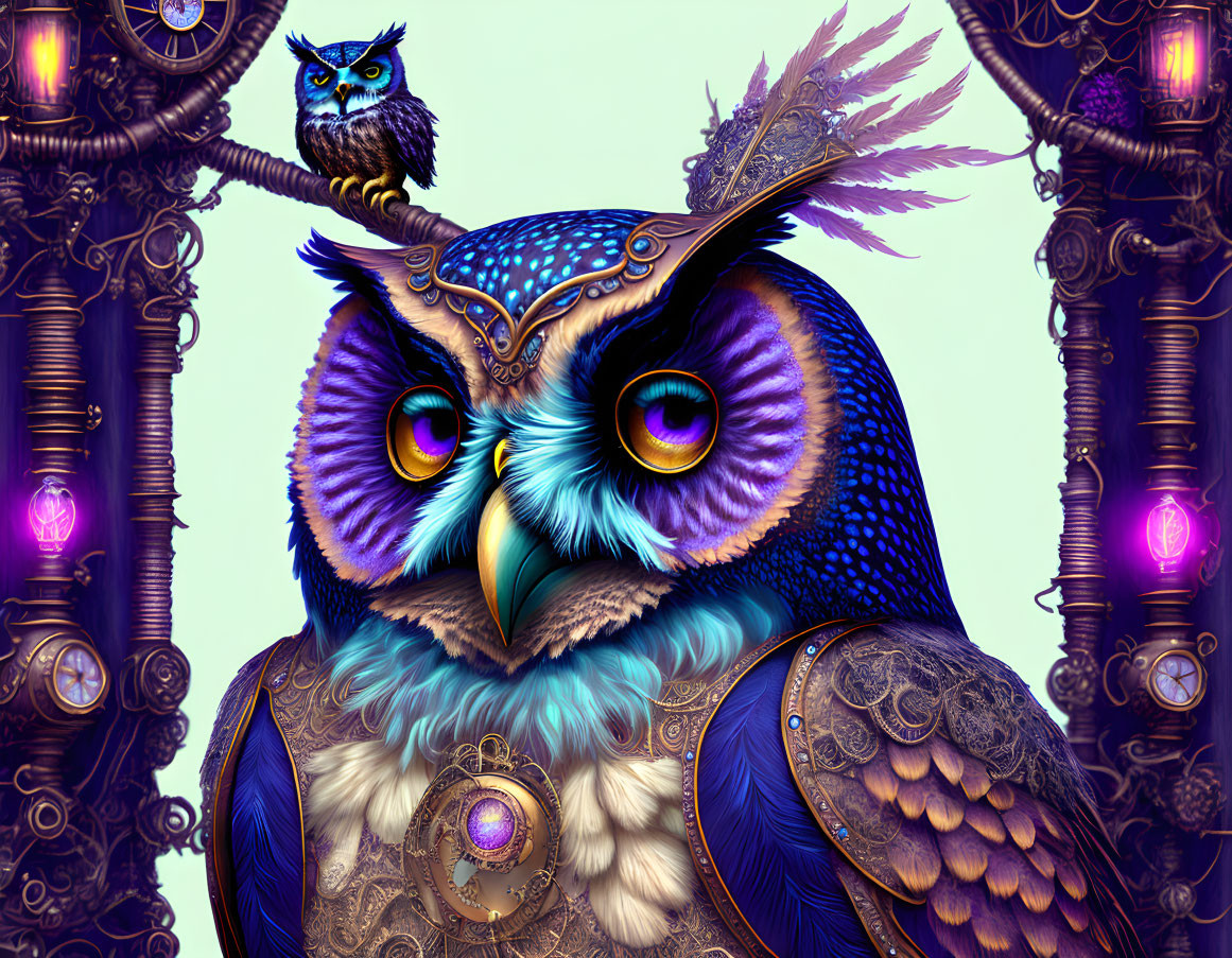 Detailed Steampunk Owl Artwork with Mechanical Elements