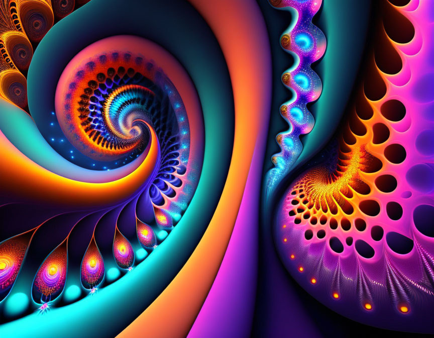 Colorful Fractal Art with Swirling Shell-like Patterns