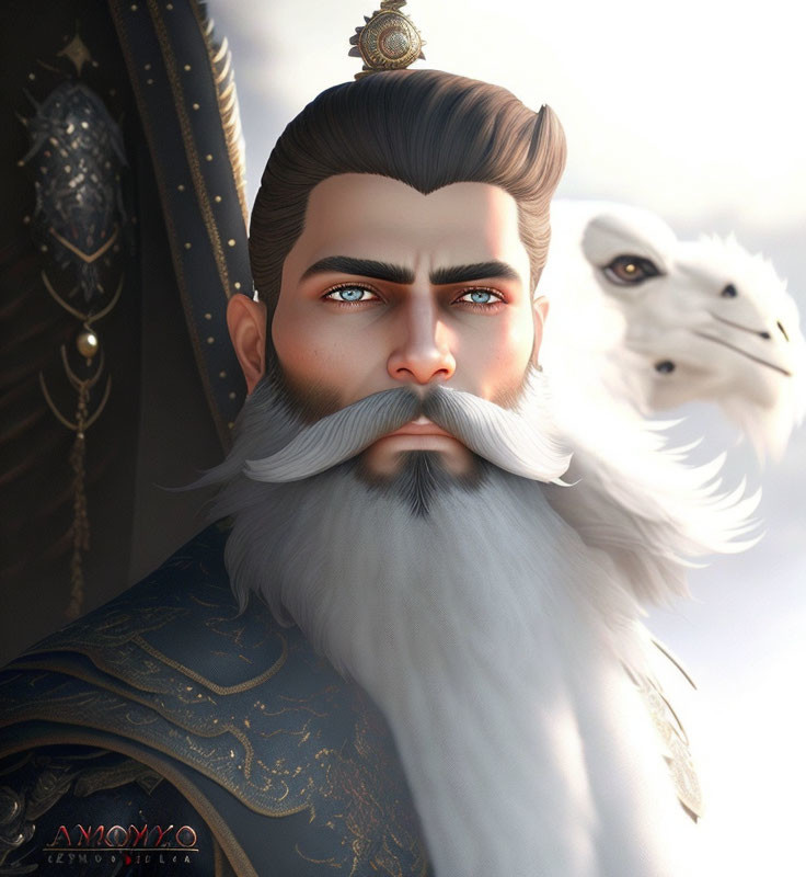 Regal man with beard and eagle portrait illustration