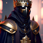 Regal Figure in Black and Gold Mask with Crown and Armor