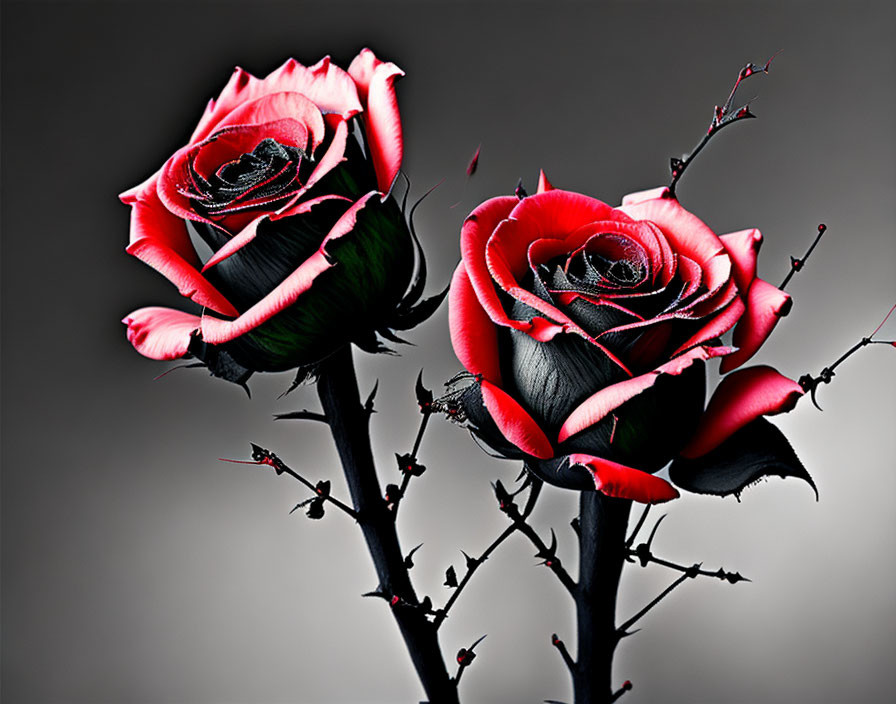 Black and red edge roses on grayscale background