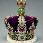 Luxurious Crown with Emeralds, Pearls, Diamonds on Purple Velvet