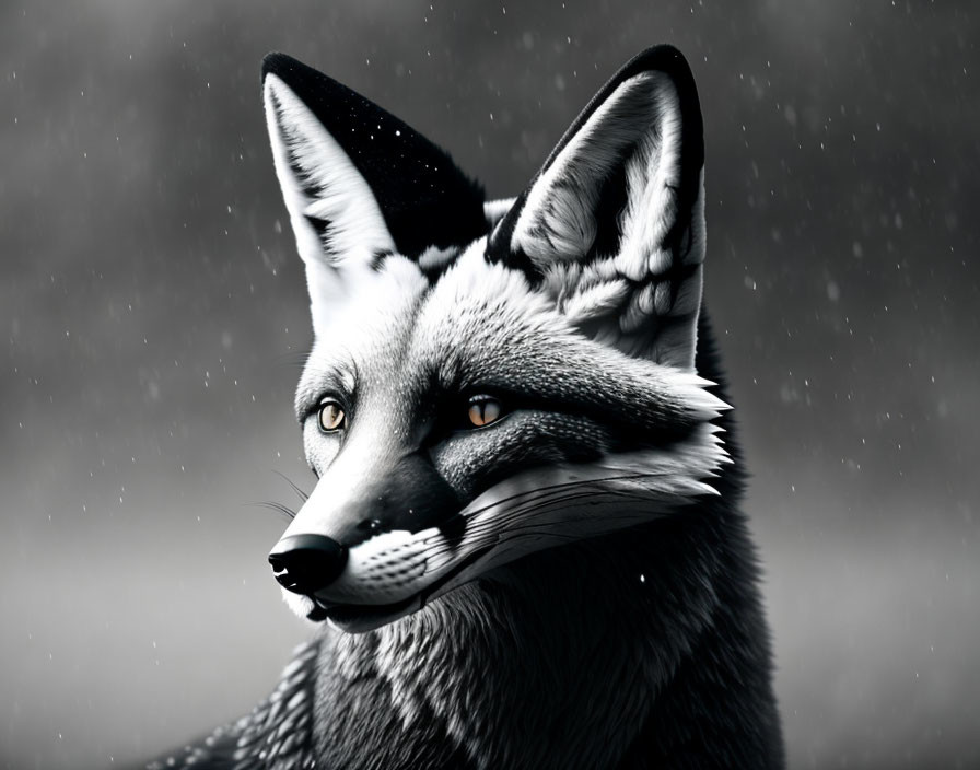 Detailed Close-Up of Fox with Piercing Eyes in Snowy Setting