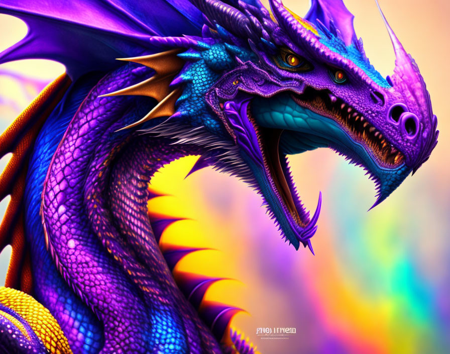 Colorful Dragon Artwork with Purple and Blue Scales