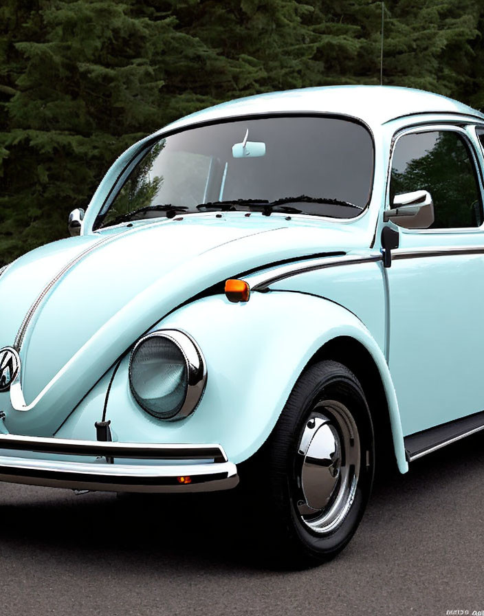 Classic Light Blue Volkswagen Beetle with Glossy Finish and Chrome Accents