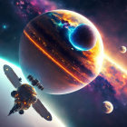 Detailed Space Scene with Large Earth and Celestial Bodies