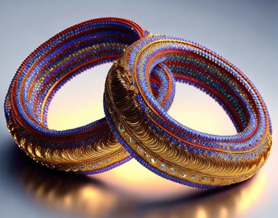 Multicolored bangles with gold accents on gradient background