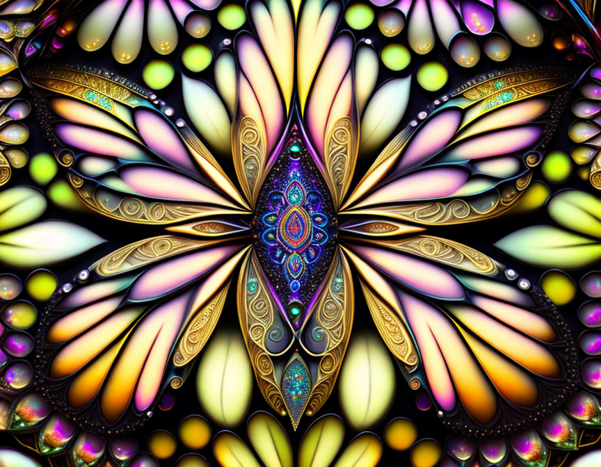 Colorful Symmetrical Fractal Image with Flower-Like Patterns