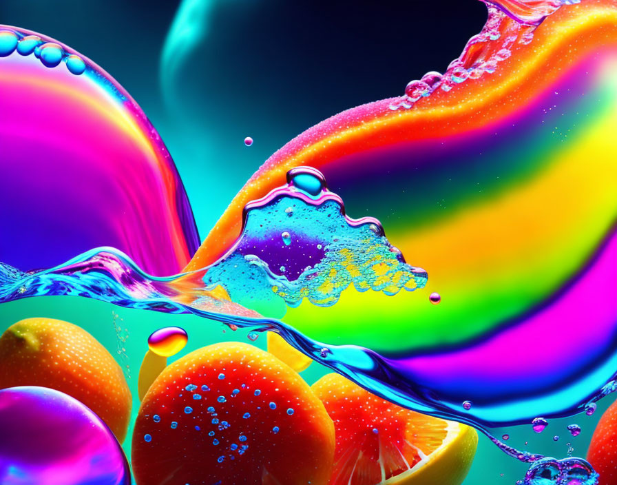 Colorful Digital Artwork: Vibrant Splash with Citrus Spheres