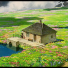 Tranquil Cottage in Meadow with Pond and Rolling Hills