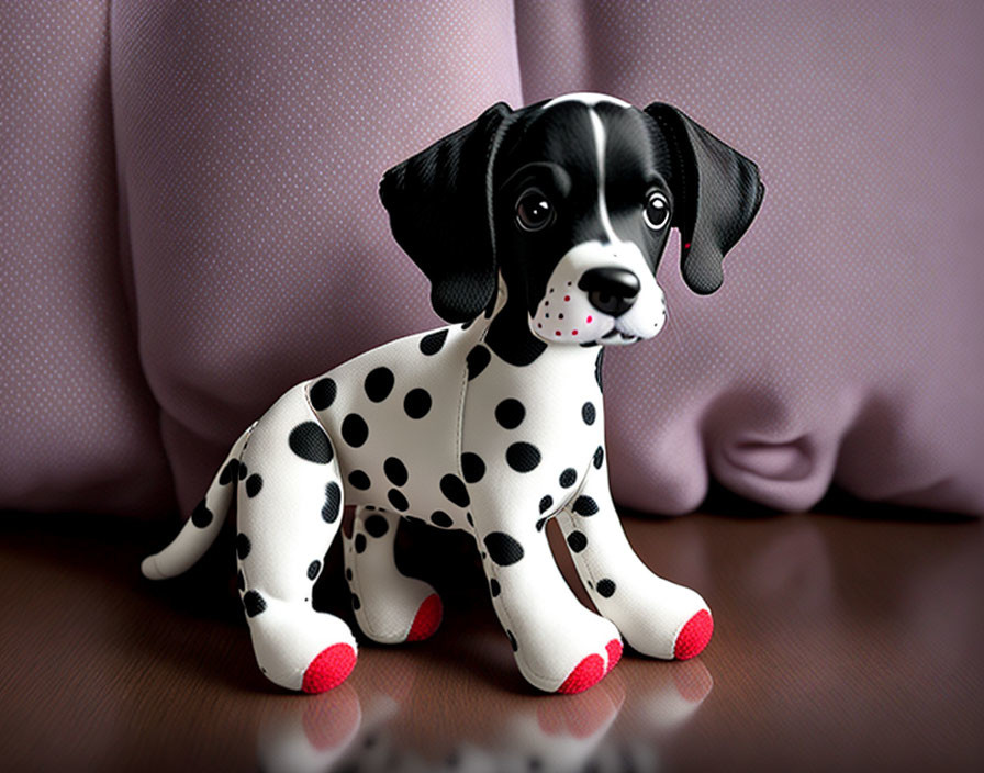 Black-Spotted Dalmatian Toy Puppy on Pink Polka-Dotted Background