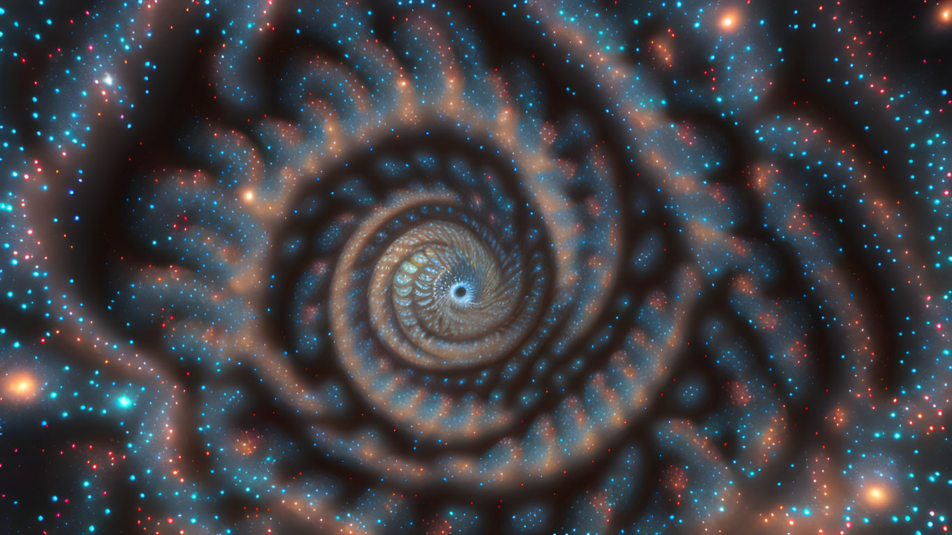 Vibrant digital illustration of a spiral galaxy