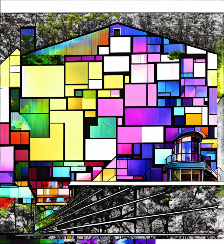 Colorful Abstract House Illustration with Architectural Features