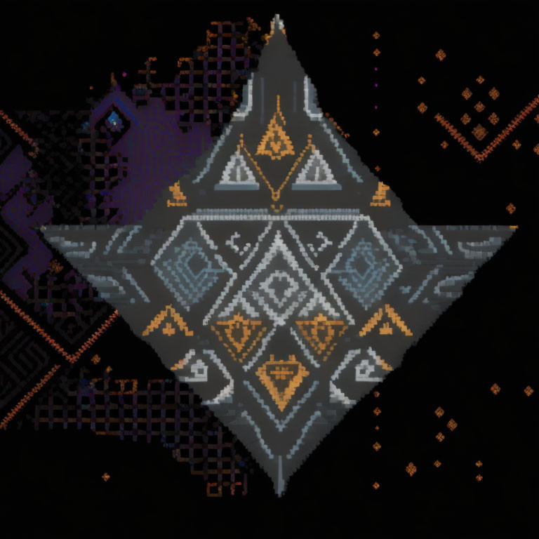 Geometric Pixel Art Mountain Landscape in Blue and Orange