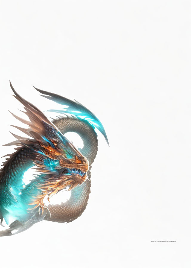 Stylized dragon digital artwork with blue and bronze scales