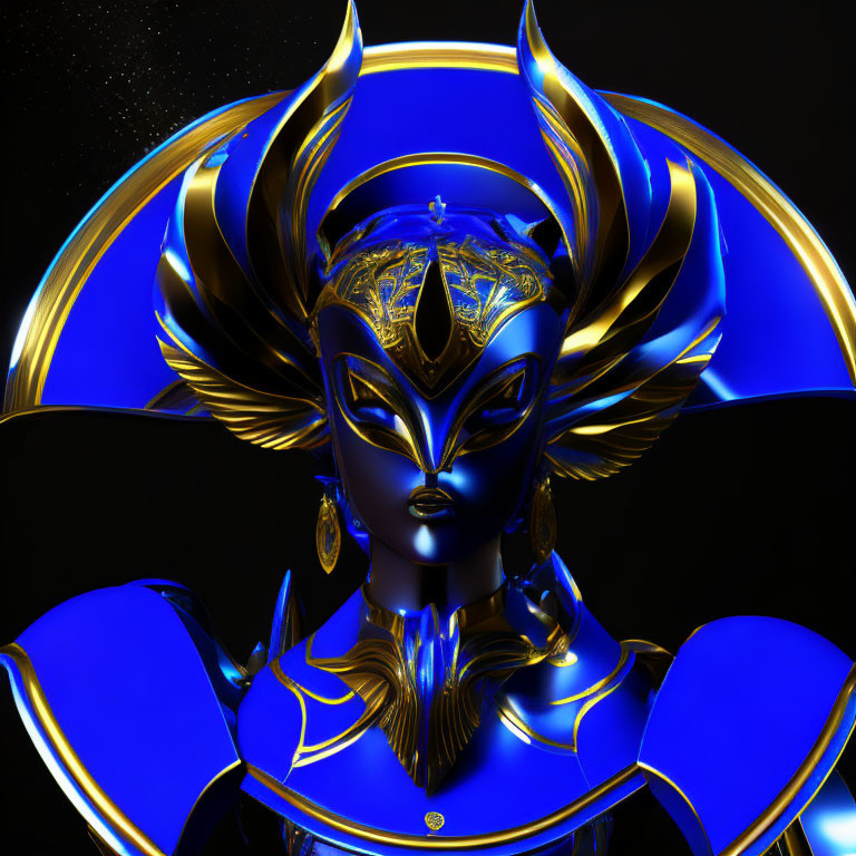 Sophisticated Blue and Gold Armor on Humanoid Figure in 3D Art