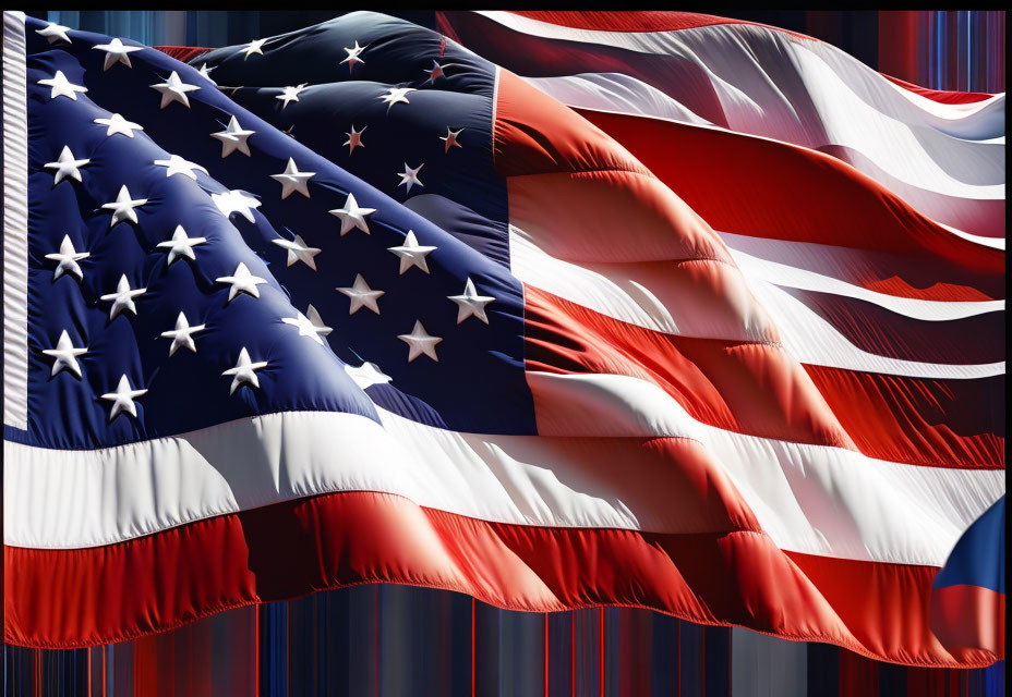 Patriotic American flag with rippling effect on dark background