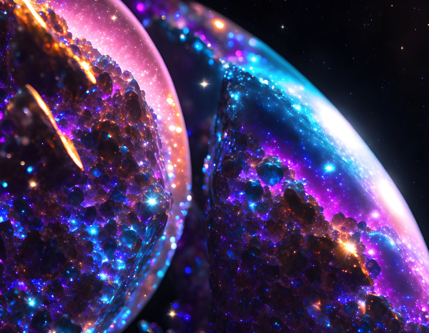 Celestial Bodies in Glittering Digital Art