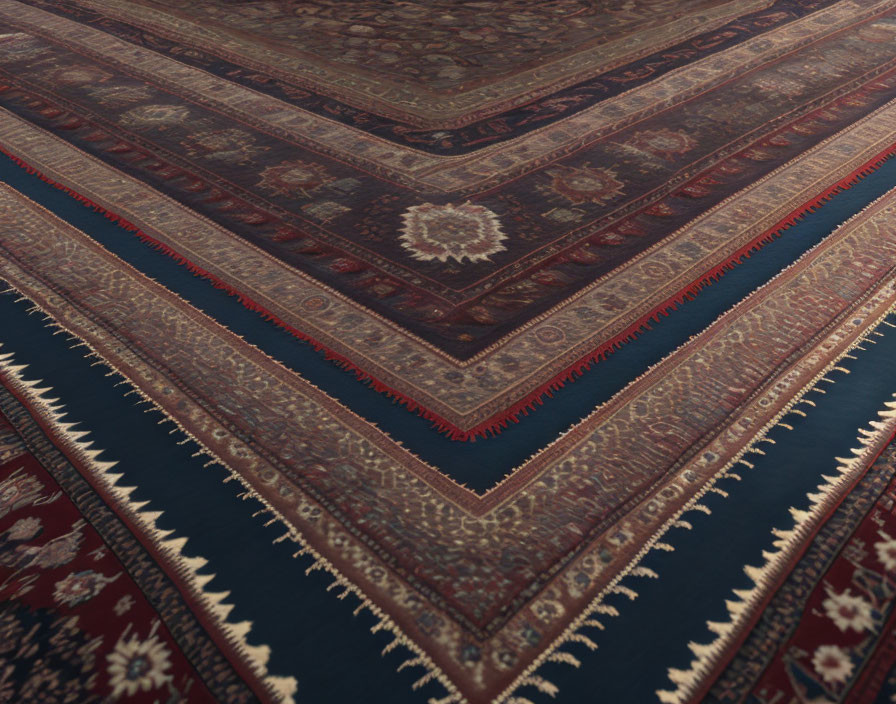 Various Persian rugs with intricate patterns and deep colors on wooden floor