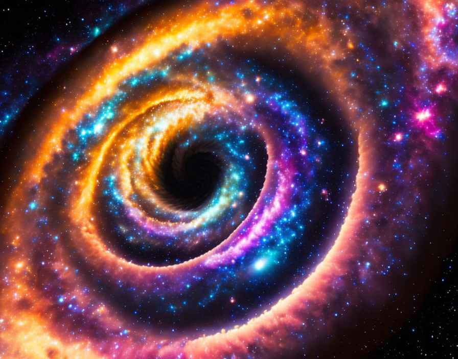 Colorful Spiral Galaxy with Black Hole Center