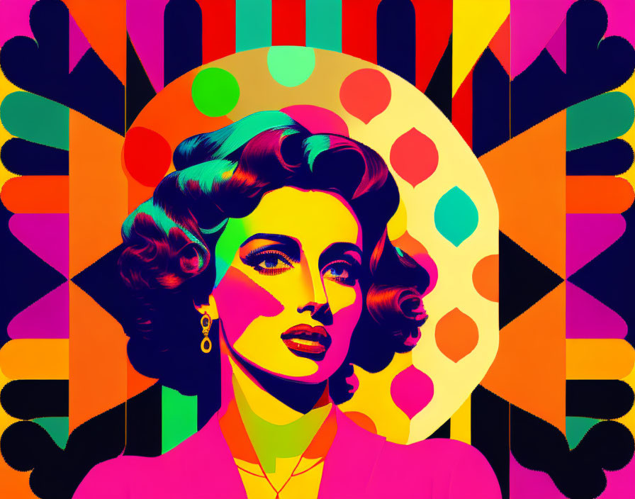 Vibrant Pop Art Portrait of Woman with Vintage Hairstyle