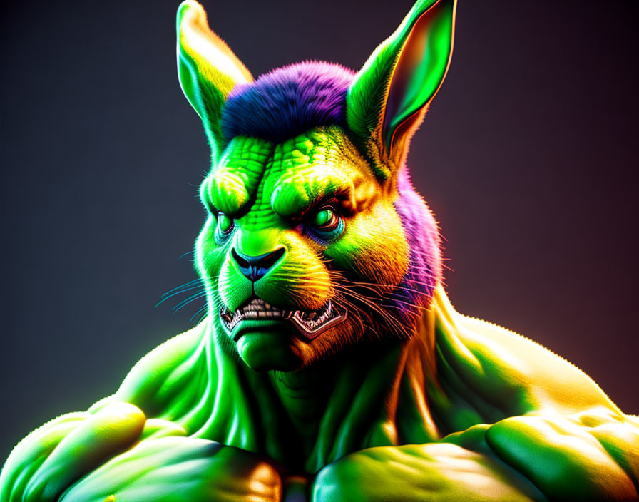 Colorful Anthropomorphic Creature with Rabbit-like Features and Neon Highlights