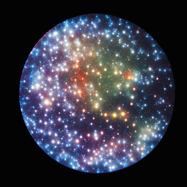 Vibrant multicolored starfield on black background mimicking cosmic galaxy.