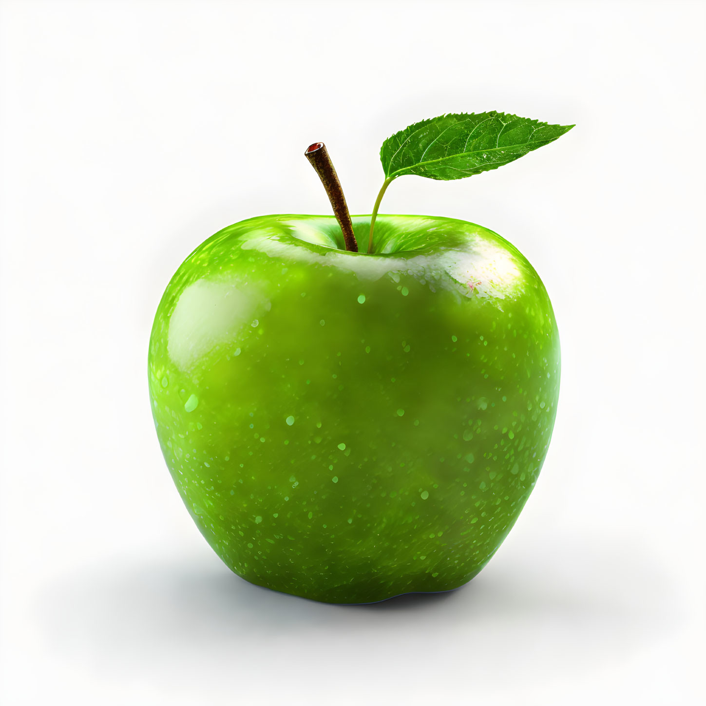 Green apple with water droplets on white background